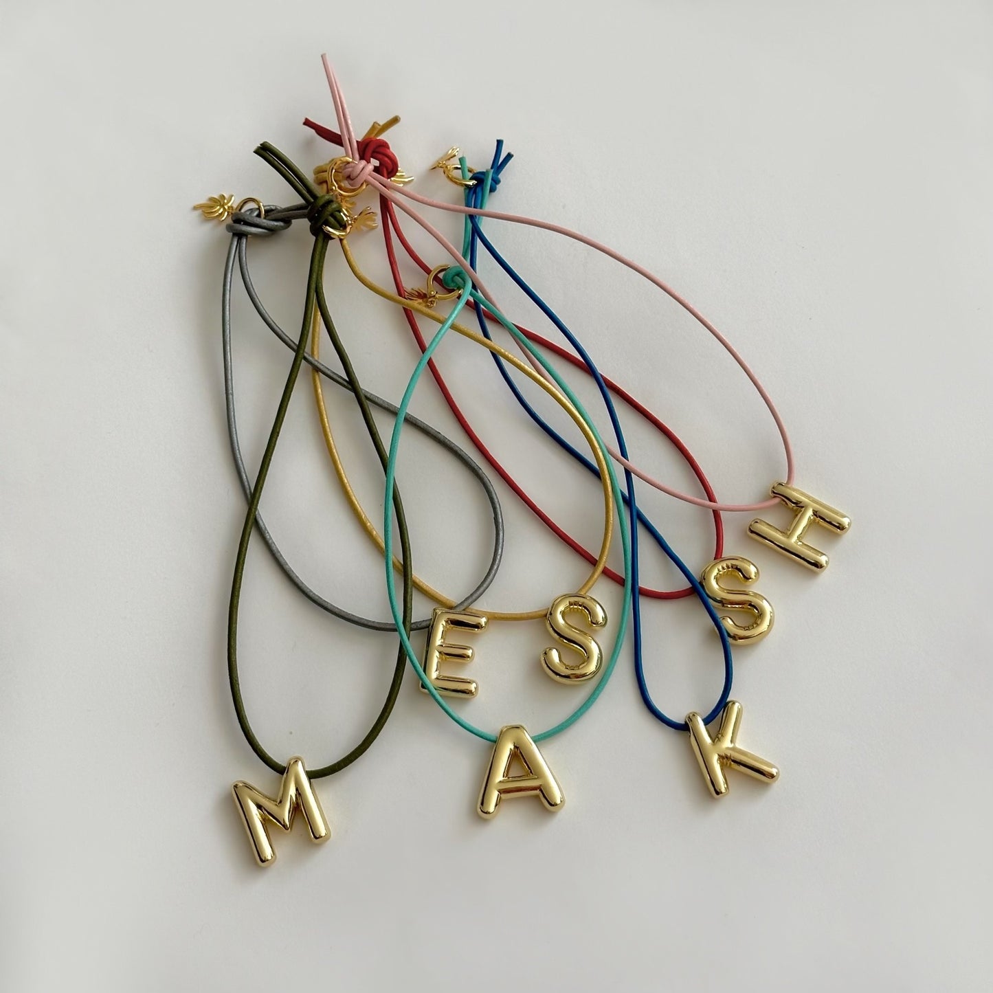 Angie Leather Cord Gold Initial Bag Charm