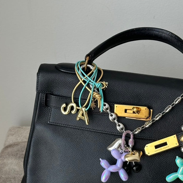 Angie Leather Cord Gold Initial Bag Charm